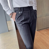 Joior British Style Autumn New Solid High Waist Trousers Men Formal Pants High Quality Slim Fit Business Casual Suit Pants Hommes