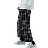 Joior Autumn Men Pants Plaid Streetwear Wide Leg Elastic Waist Loose Sports Pants Trousers Checkered Wide Leg Pants for Travel