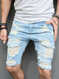 Joior New Men Summer Streetwear Slim fit Ripped Denim Shorts Stylish Holes Solid Casual Straight Jeans Male Five-point Pants