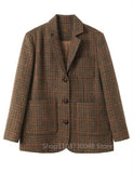 Joior (Only Coat) Men's Suit Brown Plaid Woolen Blazer Prom Party Tuxedos Coat Single Breasted Three Buttons Bussiness/Wedding Jacket