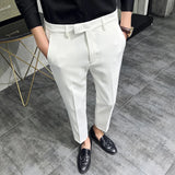 Joior 2024 Summer Fashion Mens Dark Green Suit Pants Pure Color Business Occupation Slim Fit Dress Office Ankle Trousers