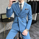 Joior (Jacket+Vest+Pant) Latest Design Double Breasted Suit Groom Wedding Stage Tuxedos Best Costume Mens Business Social Suits