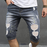 Joior New Men Summer Streetwear Slim fit Ripped Denim Shorts Stylish Holes Solid Casual Straight Jeans Male Five-point Pants