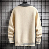 Joior Autumn Winter Men Sweater Warm Top New Fashion Stitching Color Matching Pullover Round Neck Sweater Thickened Knitted Sweater