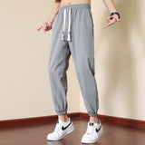 Joior Summer Straight Loose Youth Fashion Mens Pants Casual Solid Quick Drying Ice Silk Sports Pants Sweatpants Thin Large Trousers