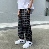 Joior Men's Classic Plaid Chain Pants Wide Leg Pants Harem Pants Street Hip Hop Loose Casual Fashion Pants men hip hop clothes