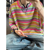 Joior Summer Street Men and Women Trendy Personality Colorful Stripe Hip Hop Round Neck Short Sleeve Couple Loose Casual T-shirt Top