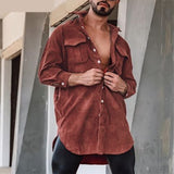 Joior Casual Men's Mid-length Suede Loose Shirts Tops Autumn Hot Sale Winter Vintage Lapel Collar Button Up Blouse S-5XL