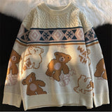 Joior Cute Bear Tops Oversize Men High Street Knitting Sweater Tops Autumn Pullover Loose Harajuku Kawaii White Women Couple Sweaters