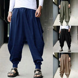 Joior Men Harem Baggy Pants Men Hakama Linen Casual Wide Leg Mens Pants Japanese Trousers Men Cross-pants Crotch Pants Pantalon