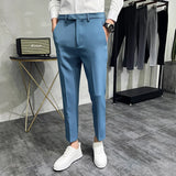 Joior 2024 Summer Fashion Mens Dark Green Suit Pants Pure Color Business Occupation Slim Fit Dress Office Ankle Trousers