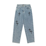 Joior Prints Jeans Men New Streetwear Baggy Wide Leg Jeans Korean Fashion Drapes Straight Casual Loose Denim Cargo Pants