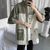 Joior Elegant Fashion Shirts Loose Solid Patchwork Casual Turn-down Collar Short Sleeve Pockets Spring Summer Thin Men's Clothing