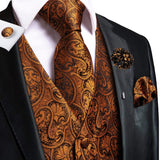 Joior High Quality Silk Mens Vests Champagne Paisley Waistcoat Neck Tie Hanky Cufflinks Brooch Set for Men Suit Wedding Office