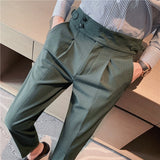 Joior British Style Men High Waist Casual Dress Pant Men Belt Design Slim Trousers Formal Office Social Wedding Party Dress Suit Pants