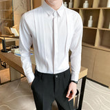 Joior British Style Fashion Fold Design Tuxedo Shirts Men Long Sleeve Slim Fit Casual Shirt Social Party Tops Plus Size 4XL 5XL