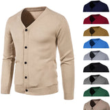 Joior Autumn Men's Knitted Cardigan Thin V-neck Basic Elastic Slim Fit Thin Sweater Solid Color Casual Versatile Coat