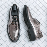 Joior Casual Leather Shoes Men Superstar Brogues Formal Leather Shoes Oxford Gold Shoes Lace-up Hombres Silver Large Size 46