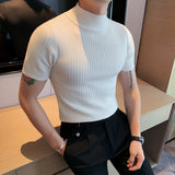 Joior Fall Winter New Short Sleeve Knitted Sweater Men Clothing Half High Neck Slim Fit Sweater T-shirt Casual Stretch Homme Pullover