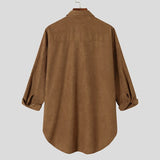 Joior Casual Men's Mid-length Suede Loose Shirts Tops Autumn Hot Sale Winter Vintage Lapel Collar Button Up Blouse S-5XL