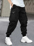 Joior Men Flap Pocket Side Drawstring Waist Cargo Pants