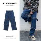 Joior Hip Hop Jeans Men Fashion Pocket Blue/Black Baggy Jeans Mens Streetwear Loose Hip Hop Straight Cargo Denim Pants Mens Trousers