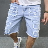 Joior New Men Summer Streetwear Slim fit Ripped Denim Shorts Stylish Holes Solid Casual Straight Jeans Male Five-point Pants