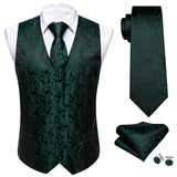 Joior 4PC Mens Extra Silk Vest Party Wedding Gold Paisley Solid Floral Waistcoat Vest Pocket Square Tie Suit Set