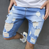 Joior New Men Summer Streetwear Slim fit Ripped Denim Shorts Stylish Holes Solid Casual Straight Jeans Male Five-point Pants