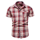 Plaid Shirt Men 100% Cotton Short Sleeve Summer Men's Shirts Fashion Casual Social Business Shirt for Men