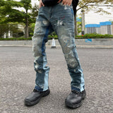 Joior High Street Retro Ink Splash Patchwork Ripped Jeans Flare Pants Men and Women Straight Casual Oversized Loose Denim Trousers