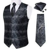 Joior Black Paisley Blue Suit Vest Neck Tie Set Pocket Square Cufflinks Men's Wedding Waistcoat Luxury Tuxedo Vests Men Gilet