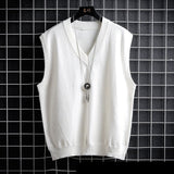 Autumn and Winter Sweater Vest, White Loose Solid Color Thin Waistcoat Casual Waistcoat