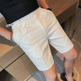 Joior Summer British Style Business Casual Shorts Men Simple Slim Suit Shorts Knee Length Formal Solid Office Short Pants Homme