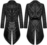 Men Medieval Cosplay Black Jackets Devil Fashion Gothic Steampunk Tailcoat Costume Black Brocade Damask Wedding Halloween