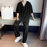 Joior Casual Simple Style New Men Sets Short Sleeved Shirts Pants Handsome Male Simple Pleated Solid Comfortable Suit 2 Pieces