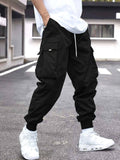 Joior Men Flap Pocket Side Drawstring Waist Cargo Pants