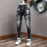 Joior Fashion Streetwear Men Jeans Retro Black Blue Elastic Slim Fit Ripped Jeans Men Spliced Designer Embroidery Hip Hop Denim Pants