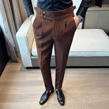 Joior Autumn Winter Pantalones Hombre High waist Waffle Business Casual Suit Pants For Men Clothing Slim Fit Formal Wear Trousers 36