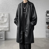 Joior Unisex Black PU Leather Long Trench Coat Men Women Gothic Trenchcoat Luxury Autumn Winter Loose Windbreaker Outerwear