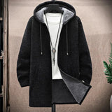 Joior Autumn Winter Men Hooded Sweater Thicken Long Sleeve Drawstring Plush Lining Mid-Length Knitting Jacket Male Coat Streetwear