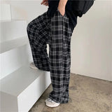 Joior Black and Pink Plaid Pants Oversize Women Pants High Waist Loose Wide Leg Trousers Ins Retro Teens Straight Trousers Streetwear