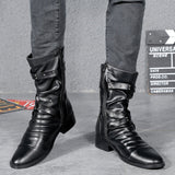 Joior Halloween Men's Leather Boots High Quality Biker Boots Black Punk Rock Shoes Men's Women's Tall Boots Size 38--48