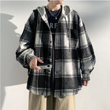 Joior Autumn New College Style Plaid Hooded Jacket Men Loose Fashion Women's Hoodie Woolen Fabric Male Korean Couple Woolen Coat