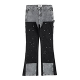 Joior Graffiti Black Flared Jeans Men Vintage Hip Hop Patches Splashed Ink Wide Leg Jeans Y2k Streetwear Baggy Washed Denim Pants