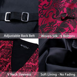 Joior 4PCS Silk Mens Vest Red Black Gold Green Purple Slim Fit Waistcoat Tie Pocket Square Cufflinks Set Wedding Formal