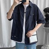 Joior Elegant Fashion Shirts Loose Solid Patchwork Casual Turn-down Collar Short Sleeve Pockets Spring Summer Thin Men's Clothing