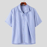 Joior 2024 Men Striped Shirt Stand Collar Short Sleeve Summer Streetwear Men Clothing Pleated Fashion Casual Male Shirts S-5XL