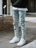 Joior Men's Skinny Ripped Jeans Streetwear Fashion Beggar Patch Men Pencil Pants Grey/Blue Slim Denim Trousers Casual Jeans for Men