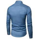 Joior Autumn Men's Pocket Panel Leather Long Sleeve Shirt Anti Denim Versatile Slim Fit Shirt